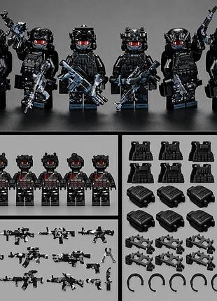 Набір із 6 мініфігурок чорного спецназу для lego лего чорний