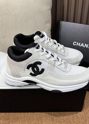 Женские белые черные кожаные кроссовки chanel trainers runner с логотипом шанель 38
