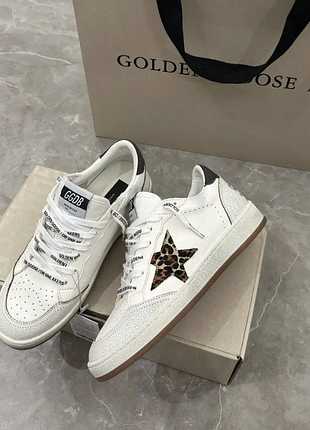 Женские белые кроссовки кеды golden goose super-star со звездой голден гус леопардовые 39