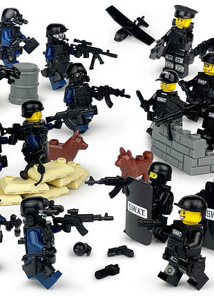 Набор фигурок спецназа swat с оружием, щитами и бронежилетами 16 шт для lego лего