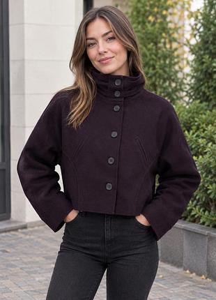 Жіноче укорочене вовняне пальто з шовком marks & spencer limited collection, фіолетове, розмір l / 48