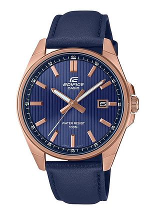 Мужские часы casio edifice efv-150gl-2a кожаный ремешок синий циферблат