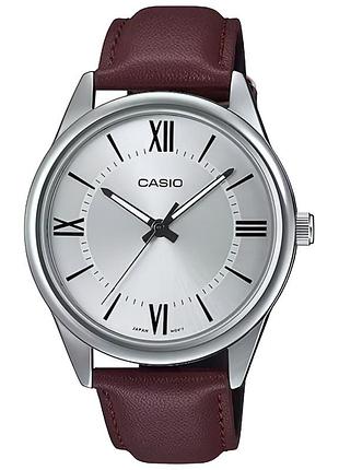 Мужские часы casio mtp-v005l-7b5 кожаный ремешок серебристый циферблат