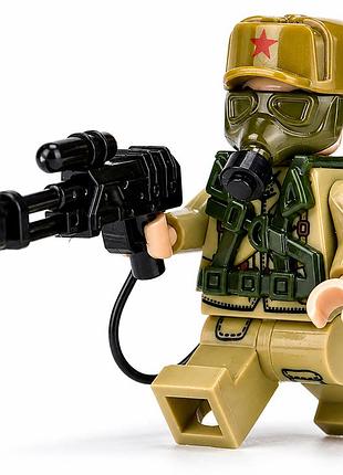 Фигурка солдат в каске с противогазом и огнемётом для лего lego