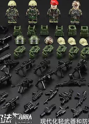 Набор фигурок военных 6 шт, зеленый камуфляж, песочные каски, красный берет, бронежилеты и оружие — для лего lego