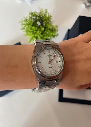 Чоловічий годинник tissot prx 80 green quartz 40 мм — кварцовий, тіфані циферблат, сапфірове скло, сталевий браслет