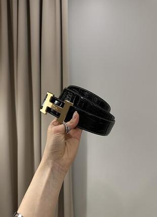 Ремінь жіночий шкіряний constance belt in porosus crocodile black/gold