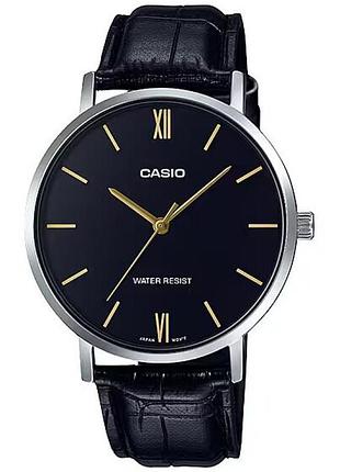 Мужские часы casio mtp-vt01l-1b кожаный ремешок чёрный циферблат