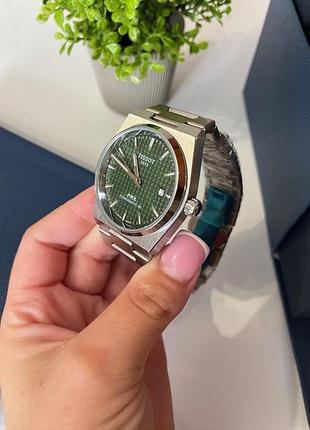 Мужские часы tissot prx powermatic 80 - механический автоматический, зеленый циферблат, сапфировое стекло, стальной браслет