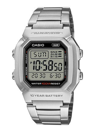 Мужские часы casio w-800hd-1a стальной браслет серый дисплей