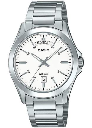 Чоловічий годинник casio mtp-1370d-7a3 сталевий браслет білий циферблат