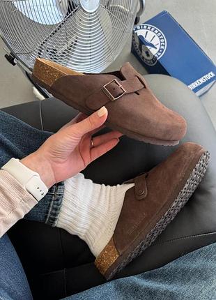 Бежеві шльопанці унісекс birkenstock boston brown x біркеншток 40