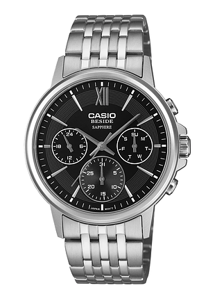 Мужские часы casio beside bms-300d-1a стальной браслет чёрный циферблат