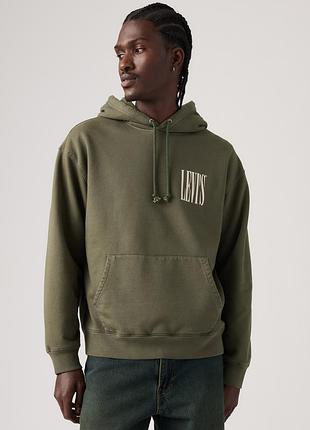 Мужское худи levi's relaxed graphic hoodie 384790446 - темно-зеленое (kambaba), флисовое, свободный крой. оригинал.