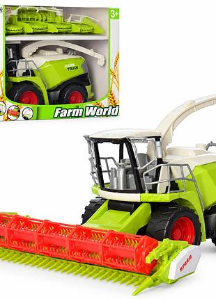 Игрушечный инерционный комбайн farm world 32 см с подвижными деталями и жаткой