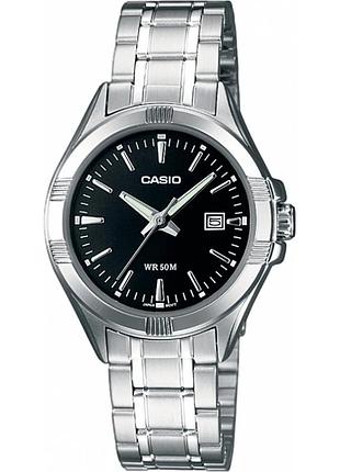 Casio ltp-1308d-1a жіночий годинник чорний циферблат сталевий браслет