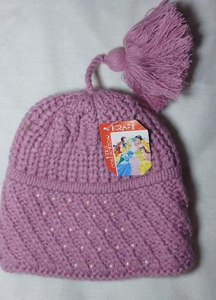 Шапка с шарфом вязанная двойная осень-зима на девочку на 2-3 года