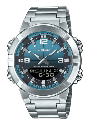 Мужские часы casio amw-870da-2a2 стальной браслет синий циферблат