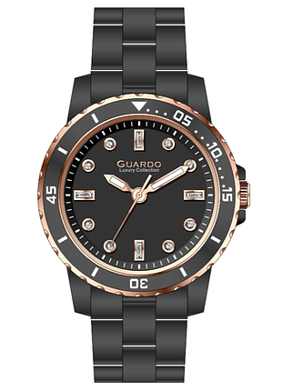 Guardo luxury s02433-5 жіночий годинник чорний циферблат керамічний браслет