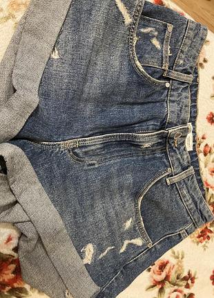 Жіночі шорти zara trf authentic denim сині з відворотами та потертостями