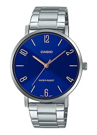 Мужские часы casio mtp-vt01d-2b2 стальной браслет синий циферблат