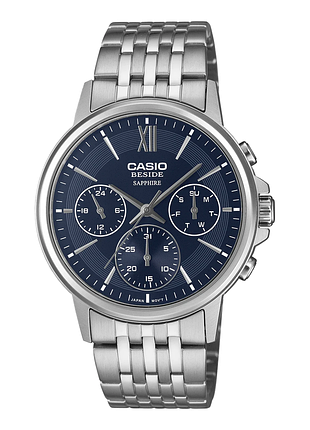 Мужские часы casio beside bms-300d-2a стальной браслет синий циферблат