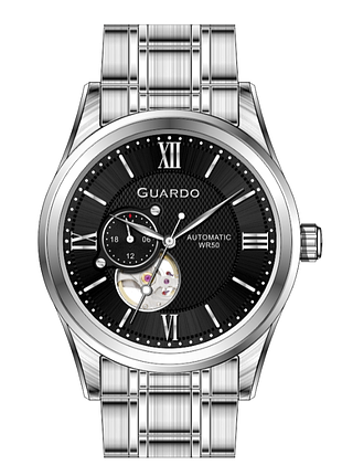 Guardo sa03019-1 чоловічий годинник чорний циферблат сталевий браслет