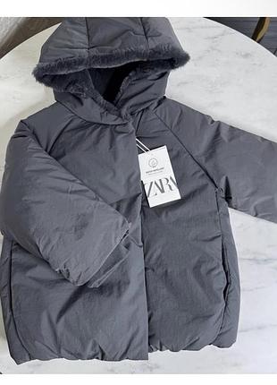 Куртка для дівчинки zara з капюшоном, сіра