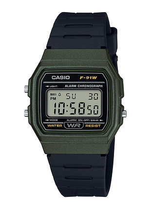 Наручний годинник casio f-91wm-3a полімерний ремінець зелений дисплей