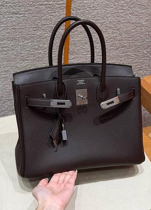 Сумка hermes birkin 30cm platinum hardware серебряная фурнитура коричневый цвет