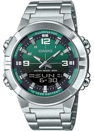 Casio amw-870da-3a чоловічий годинник зелений циферблат сталевий браслет