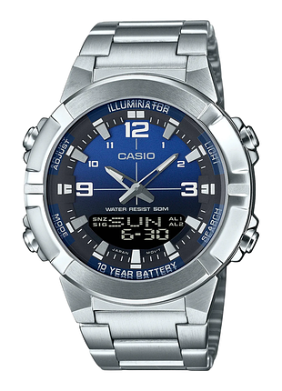 Casio amw-870da-2a1 чоловічий годинник синій циферблат сталевий браслет