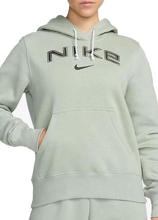 Женская толстовка nike w nsw phnx flc std po logo hdy зеленая