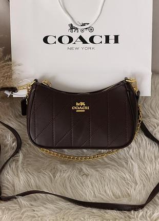 Сумка coach teri shoulder bag with quilting шоколадний