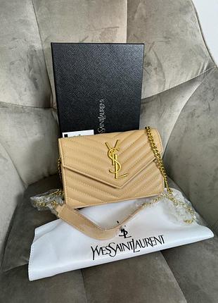 Сумка cassandre chain wallet beige / gold leather