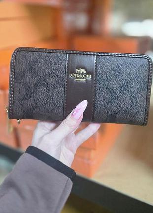 Кошелек coach большой с полоской шоколадный