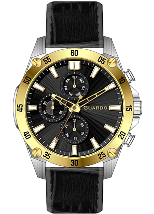 Guardo 012843-3 чоловічий годинник чорний циферблат шкіряний ремінець