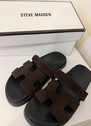 Жіночі шльопанці steve madden коричневі, розмір 36, замша та шкіра