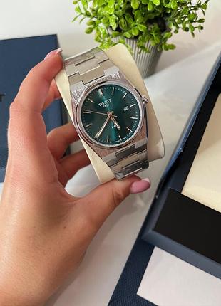 Мужские часы tissot prx 80 green quartz - кварцевый, зеленый циферблат, сапфировое стекло, стальной браслет 40 мм