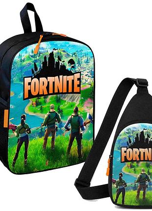 Набір fortnite 2 в 1: дитячий рюкзак + сумка-слінг , для хлопчика та дівчинки 7–9 років (6120)