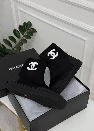 Чоботи chanel чорна модель шкарпетки