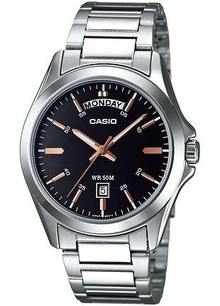 Casio mtp-1370d-1a2 чоловічий годинник чорний циферблат сталевий браслет