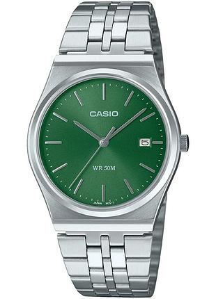 Мужские часы casio mtp-b145d-3a стальной браслет зелёный циферблат