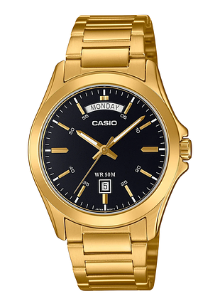 Чоловічий годинник casio mtp-1370g-1a сталевий браслет чорний циферблат