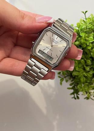 Жіночий годинник casio aq-230a — сріблястий, кварцовий, аналогово-цифровий, металевий браслет, класичний дизайн
