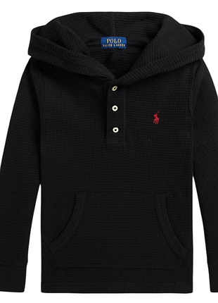 Чорний худі-лонгслів polo ralph lauren (вафельний трикотаж), розмір l (14-16 років / 160 см)