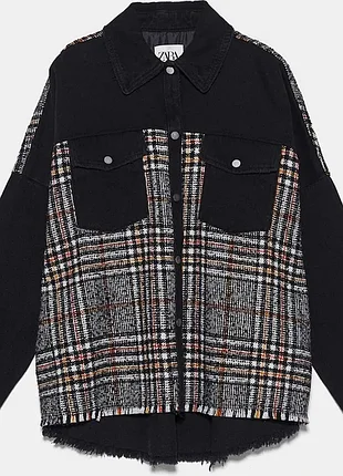 Джинсовая куртка zara черная в клетку