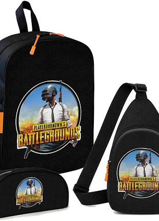 Набор pubg 3 в 1: детский рюкзак + сумка-слинг + пенал, для мальчика и девочки 7–9 лет (6099)