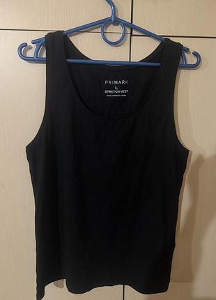Майка трикотажна   бавовняна чорна  базоваподовжена primark stretch vest lнова