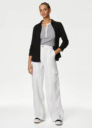 Белые льняные брюки-карго от marks &amp; spencer, 100% лен